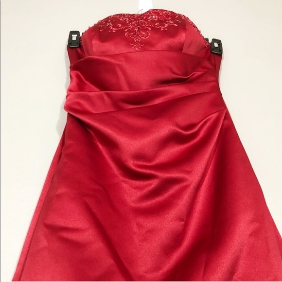 David Bridal Dress Gown Sz 4 Red Prom Wedding Bridesmaid Backless Strapless Pad - Picture 6 of 8